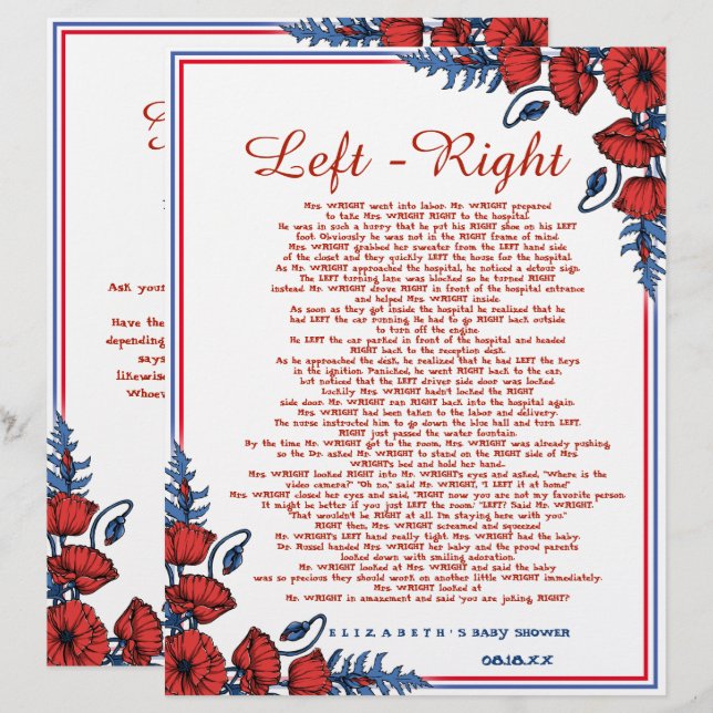 Poppy Floral Baby Shower Left - Right (Front/Back)