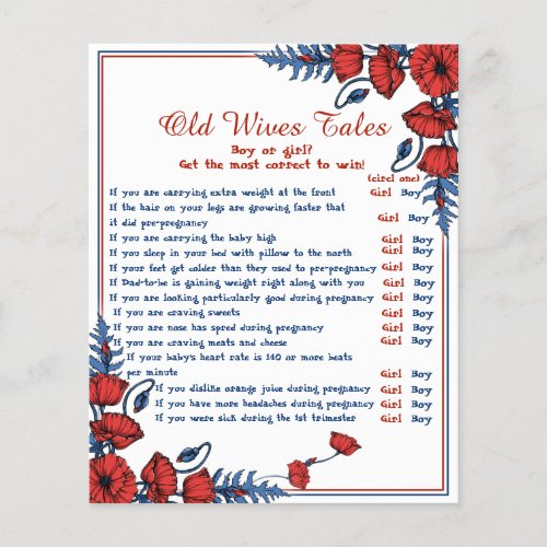 Poppy Floral Baby Shower Old Wives Tale Game