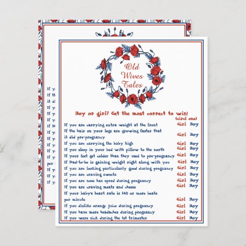 Poppy Floral Baby Shower Old Wives Tale Game