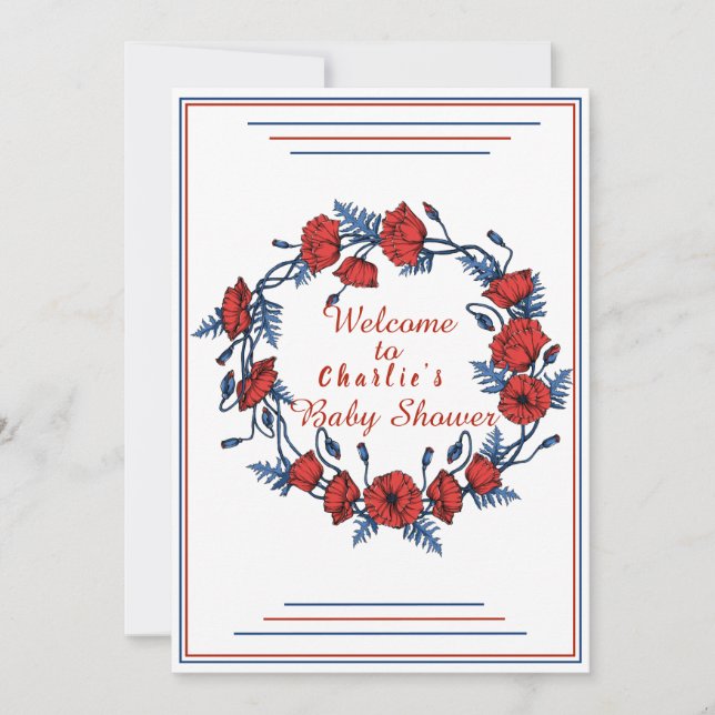 Poppy Floral Baby Shower Welcome sign Invitation (Front)