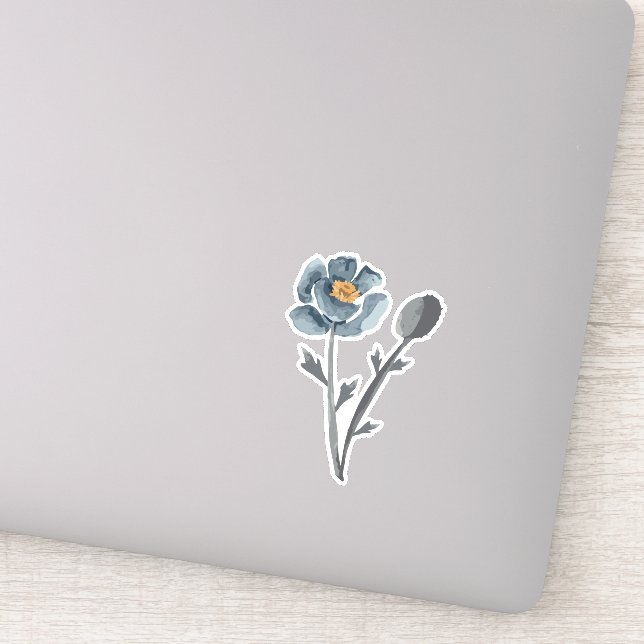 Poppy Floral Blue Sticker (Detail)