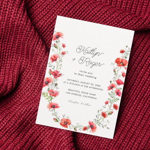 Poppy Floral Frame Spring Flower Botanical Wedding Invitation