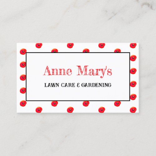 Poppy Floral Gardener Lawn Orange White Black Business Card