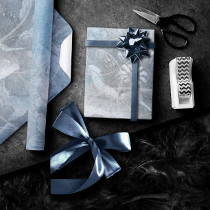 Poppy Floral Gorgeous Blue Dusty Hued Flower Wrapping Paper