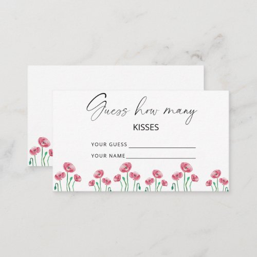 Poppy floral guess how many kisses bridal game  enclosure card