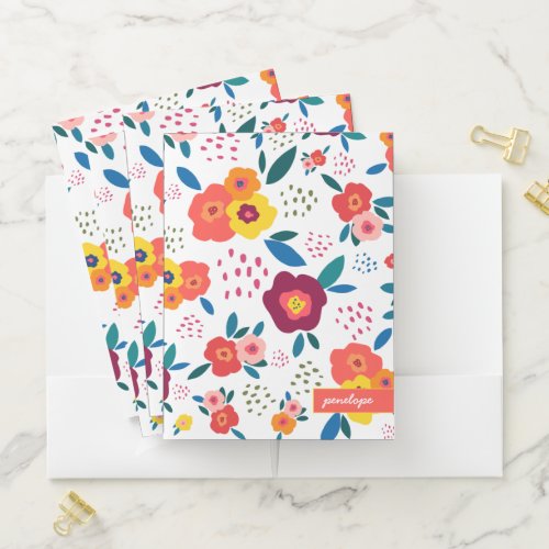 Poppy Floral Modern Personalized Script Name Pocket Folder