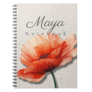 Poppy Floral Notebook Name | Red Flower Journal