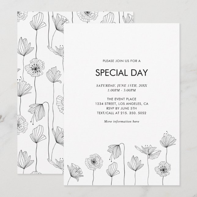 Poppy Floral Party Invitation for All Occasions (Front/Back)