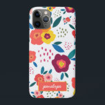 Poppy Floral Pattern Coral Script Name iPhone 11 Pro Case<br><div class="desc">Whimsical,  modern and fun! This personalized iPhone case featuring a gorgeous floral print with flowers and leaves in pink,  coral,  orange,  blue and green screams spring joy. Wonderful for mothers,  gardeners,  brides,  teens and more. Part of a collection from Parcel Studios.</div>
