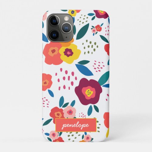 Poppy Floral Pattern Coral Script Name iPhone 11 Pro Case