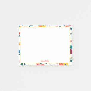 Poppy Floral Pattern Coral Script Name Post-it Notes