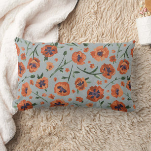 Poppy Floral Pattern Decor Lumbar Pillow
