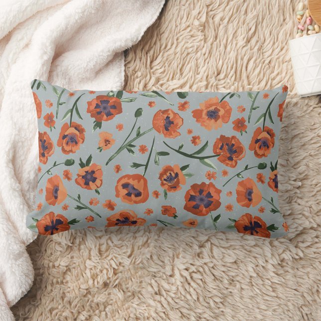 Poppy  Floral Pattern Decor Lumbar Pillow (Poppy Floral Pattern Decor Lumbar Pillow from Studio Posies.)