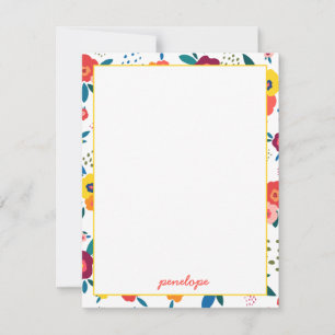 Poppy Floral Pattern in Coral Personalized Note Card