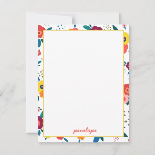 Poppy Floral Pattern in Coral Personalized Note Card