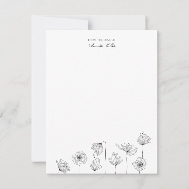 Poppy Floral Personalized Stationery Note Card (Front)