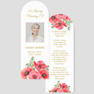Poppy Floral Photo Funeral Memorial Bookmark