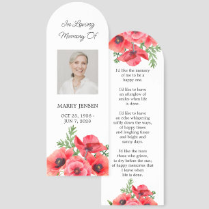 Poppy Floral Photo Funeral Memorial Bookmark