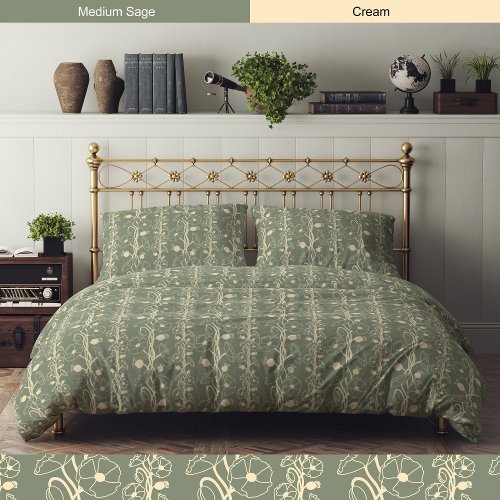 Poppy Floral Sage Green and Cream Duvet Cover