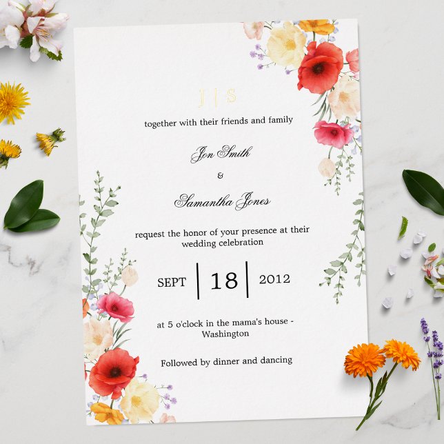 Poppy floral spring foil invitation (Creator Uploaded)