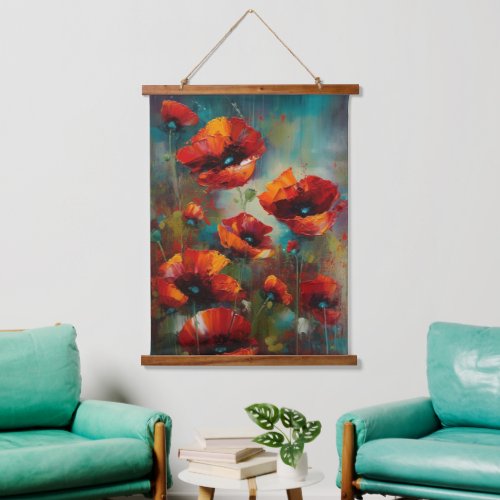 Poppy floral Wood Topped Wall Tapestry 