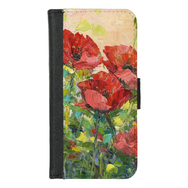 Poppy, flower abstract, modern painting, red poppi iPhone wallet case (Front)