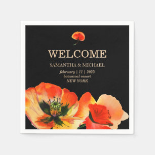 Poppy Flower Black Red Classic Wedding Napkins