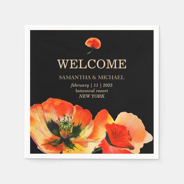 Poppy Flower Black Red Classic Wedding Napkins (Front)