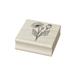 Poppy Flower Botanical Bloom Line Art Rubber Stamp