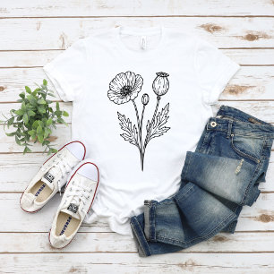 Poppy Flower Botanical Bloom Line Art T-Shirt