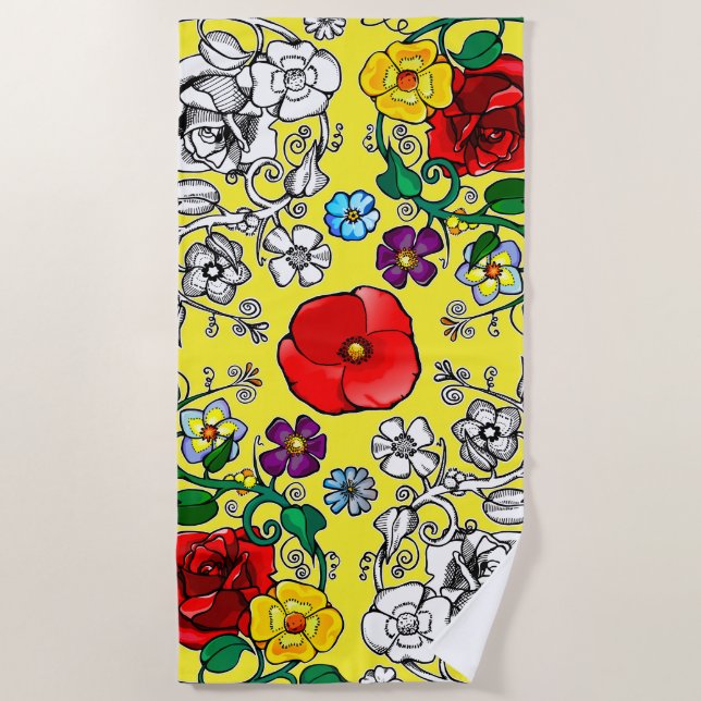 Poppy Flower Carpet Beach Towel (Front)