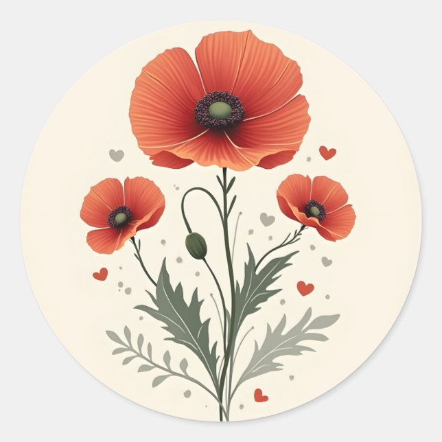 Poppy flower classic round sticker (Front)
