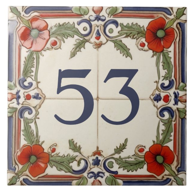 Poppy Flower Door House Number Sign Plaque Plate Ceramic Tile (Front)