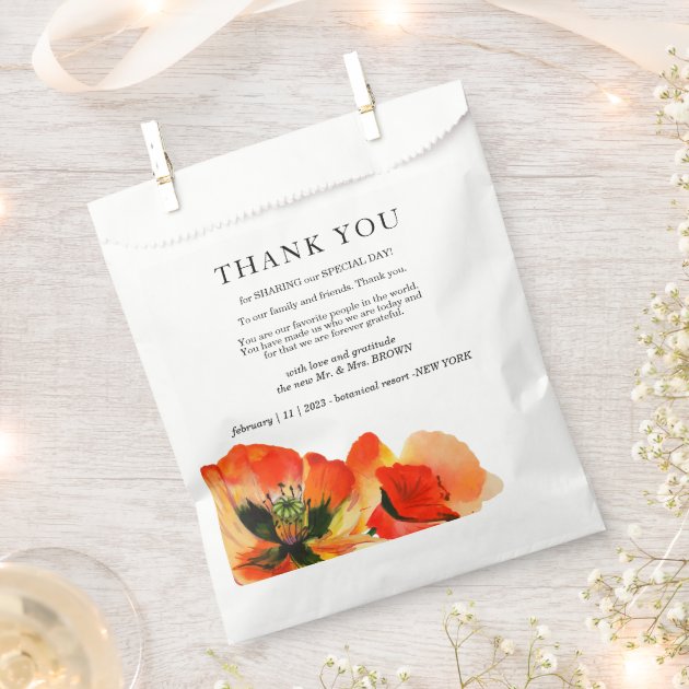 Poppy Flower Elegant Simple Wedding Thank You Favor Bag