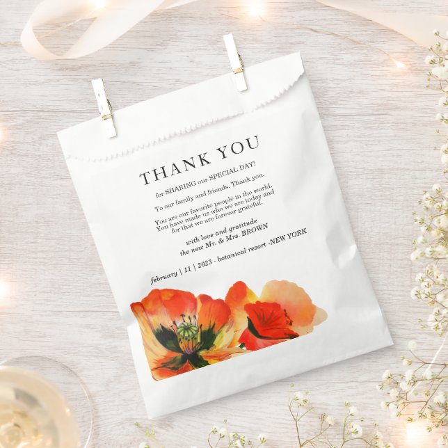 Poppy Flower Elegant Simple Wedding Thank You Favor Bag (Clipped)