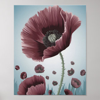 Poppy Flower Field Poster – Minimalist Flat Vector