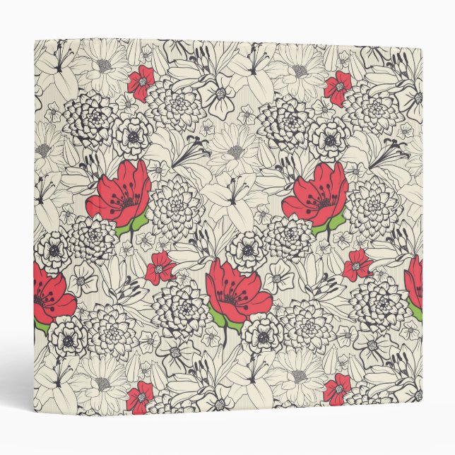 Poppy Flower Garden Pattern 3 Ring Binder (Front/Spine)