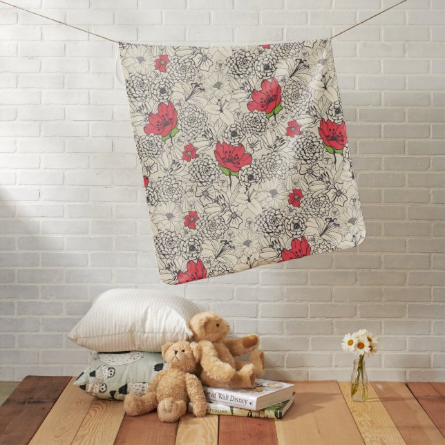 Poppy Flower Garden Pattern Baby Blanket (In Situ)