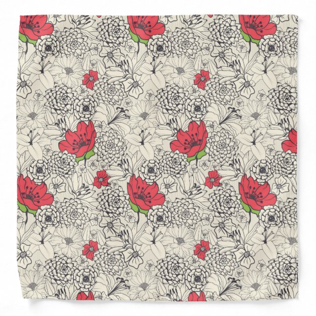 Poppy Flower Garden Pattern Bandana (Front)