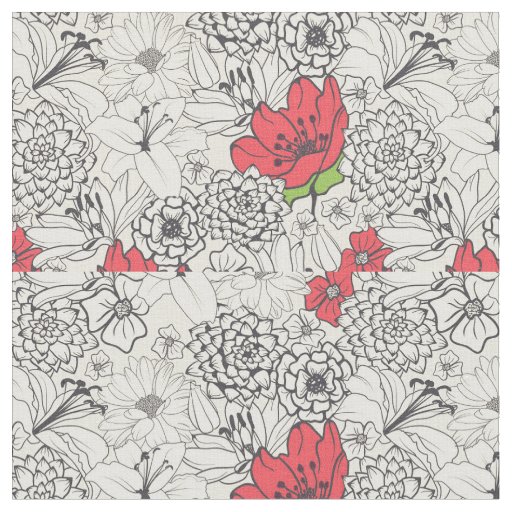 Poppy Flower Garden Pattern Fabric