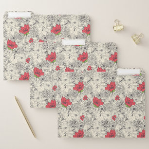 Poppy Flower Garden Pattern File Folder