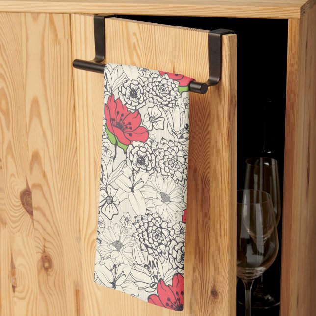 Poppy Flower Garden Pattern Kitchen Towel (Thirds Fold)