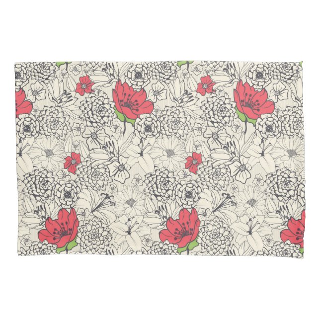 Poppy Flower Garden Pattern Pillow Case (Front)