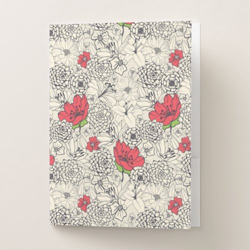 Poppy Flower Garden Pattern Pocket Folder