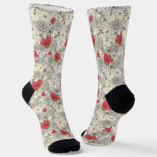 Poppy Flower Garden Pattern Socks
