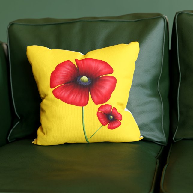 Poppy Flower Golden Yellow Throw Pillow (A pretty poppy pillow just for you)