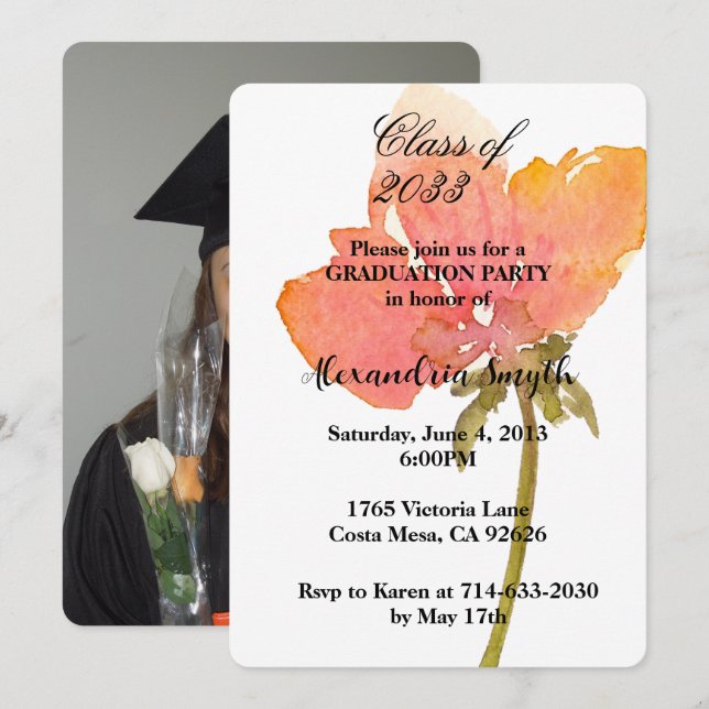 Poppy Flower Graduation Your Photo Invitation (Front/Back)