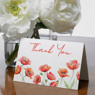 Poppy Flower Orange Spring Baby Shower Letterpress Thank You Card