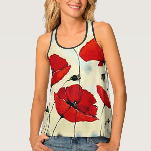 Poppy Flower Painting Racerback Tank Top (Front)