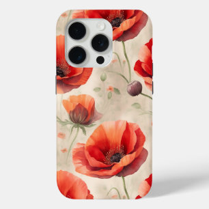 Poppy flower pastel pattern iPhone 15 pro case